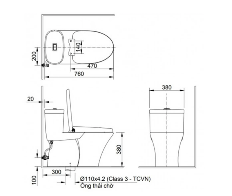Bản vẽ kỹ thuật bàn cầu vệ sinh 959 INAX